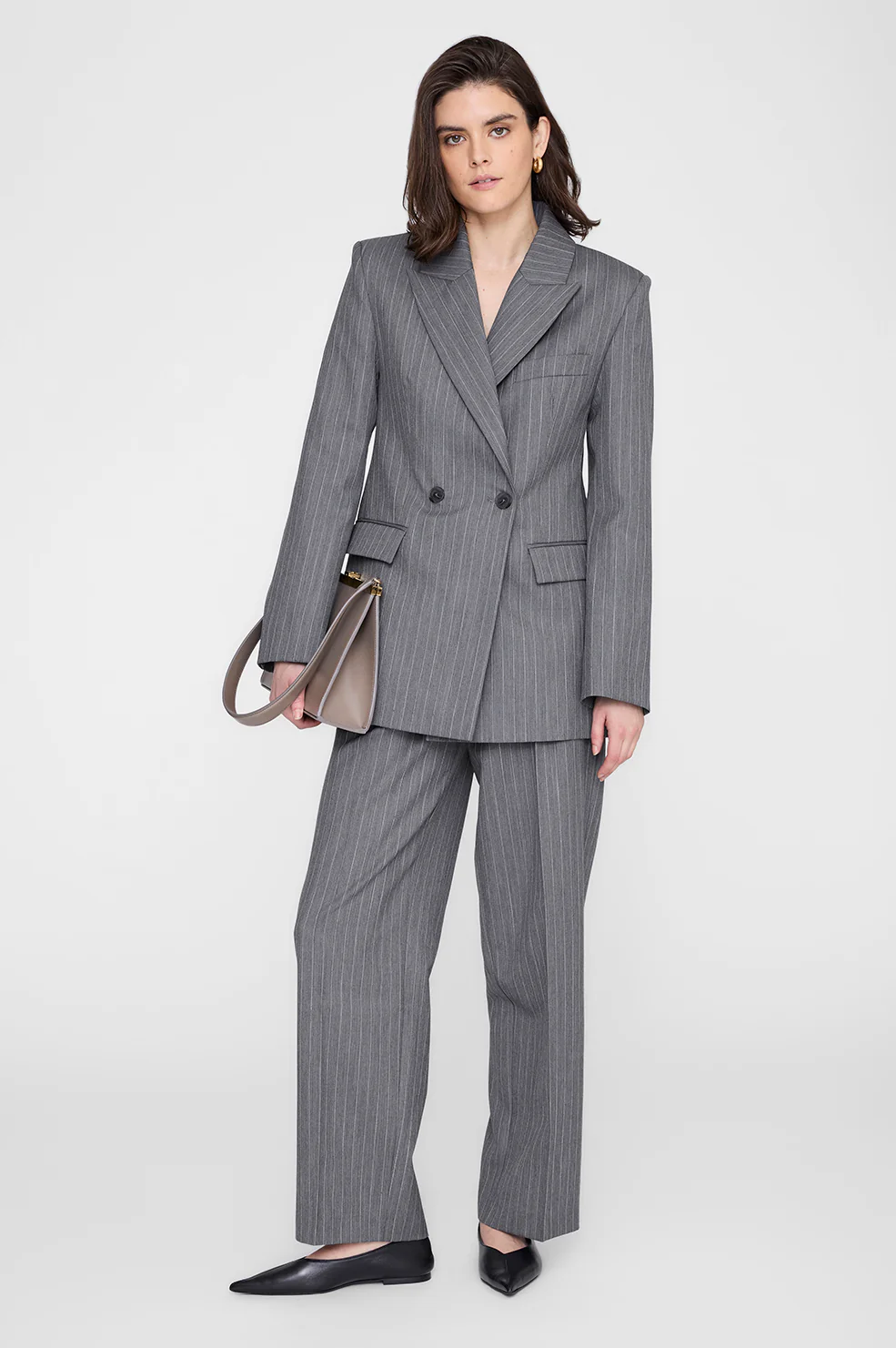 Trent Cropped Trouser - Light Grey Pinstripe - Image 5